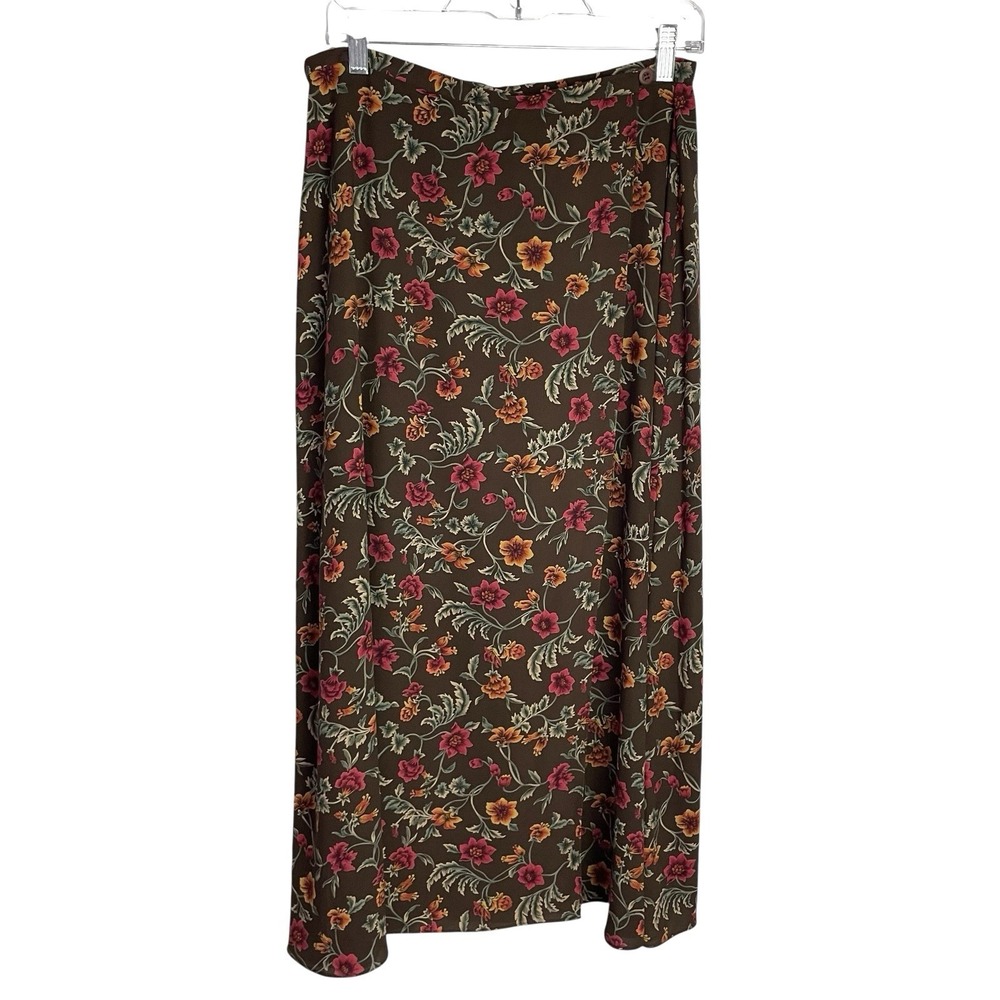 Vintage Charter Club Womens Midi Maxi Wrap Skirt Size 12‎ Brown Floral Cottage